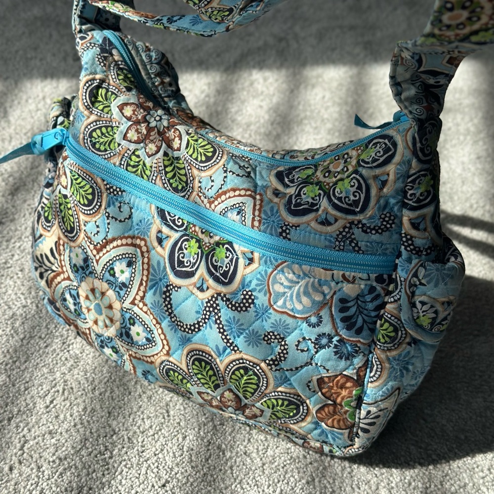 Vera Bradley Quilted Purse Blue and Green Floral Shoulder Bag